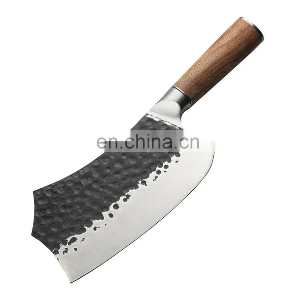 7.5 Inch Professional Forged Hammered Stainless Steel Kitchen Chopping Knife Cleaver With Rose Wood Handle Butcher Knife