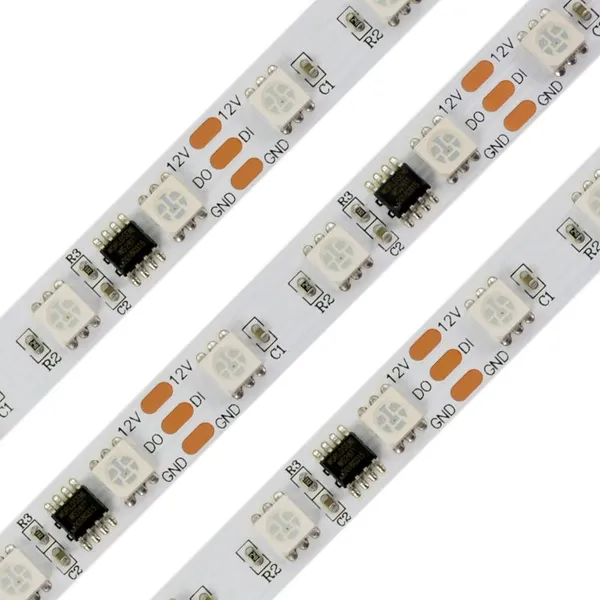 SMD 60 Lighting Emmitting Diodes White PCB 10 MM WS2811 Pixels 12v Flexible Light Strip Colorful IC Inside Dream Color Led Strip
