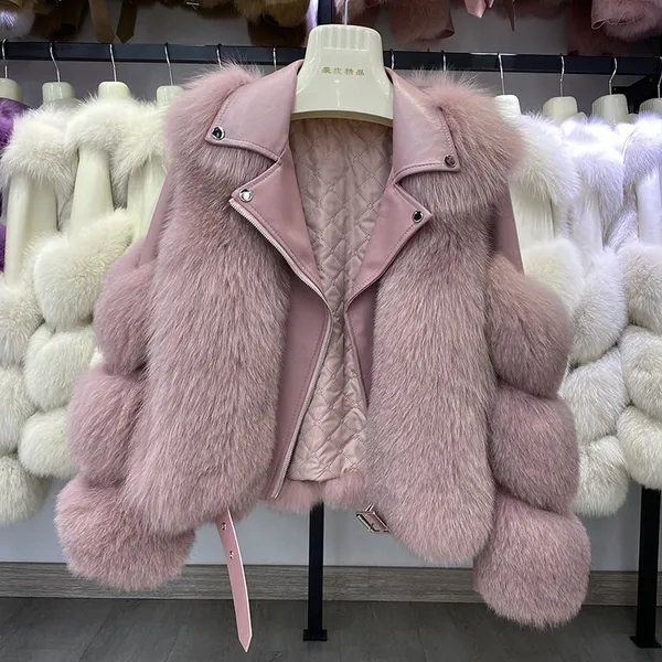 New Whole Leather Fox Fur Coat, Short Female Motorcycle Style, and Slimming Fur Coat of the Same Style as Internet Celebrities photo-4