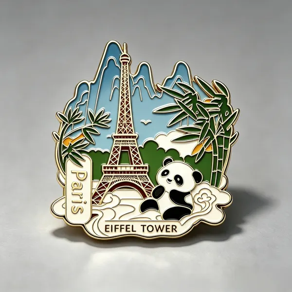 Paris France Panda Hard Enamel Lapel Pin Custom Logo Tourist Souvenir Metal Pin