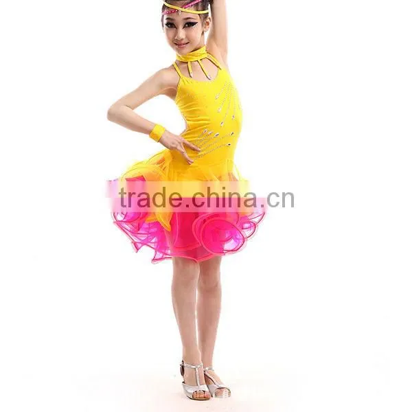 High Level Kids Professional Competition Latin Dance Costume for Girls Bright Drill Tassel Latin Dance Skirt photo-5