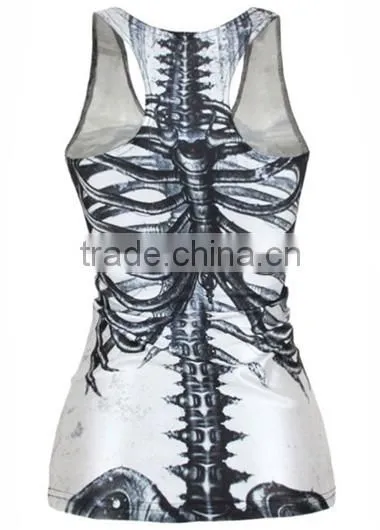 Ladies Tops Latest Design 2015 Wholesale Skull Print Round Neck Black Tank Tops for Women photo-3