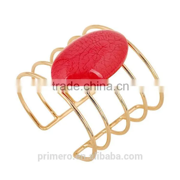 Fashion Unique Exaggerated Natural Stones Plated Gold Hollow Bracelet Bangles Jewelry photo-5