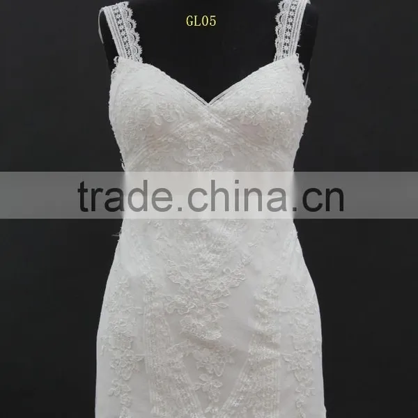 Beading Lace Trim Small A-line Wedding Dress With Two Straps photo-2
