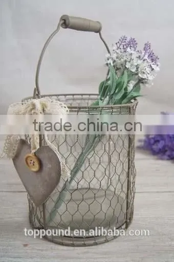 Decorative Glass Flower Planters With Wire Mesh Basket photo-2