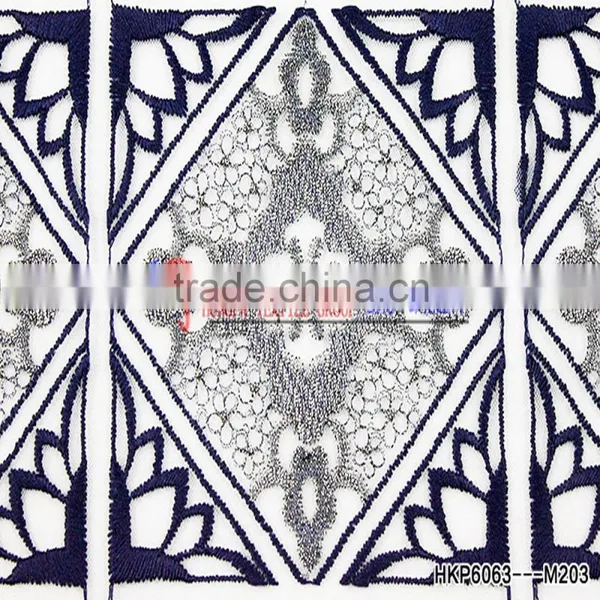 Latest African Lace Ffabric White Polyester Mesh Mlik Silk Thread With Geometric Element Fashion Style photo-3