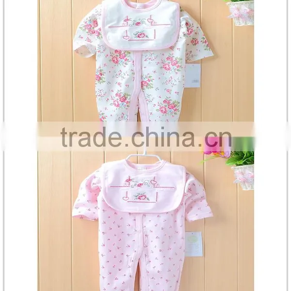 China Wholesale Long Sleeve Girls Romper 2pcs Set Overall + Bib Cotton Baby Wear photo-2