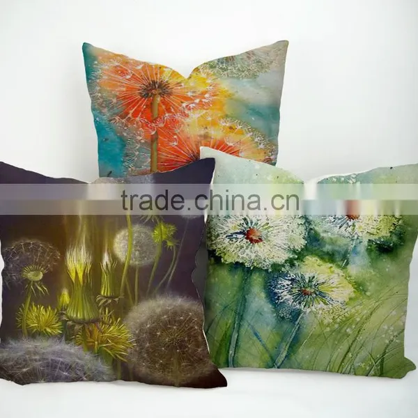 Plain Linen/cotton Dandelion Design Print Sofa Decor Pillow Case photo-2