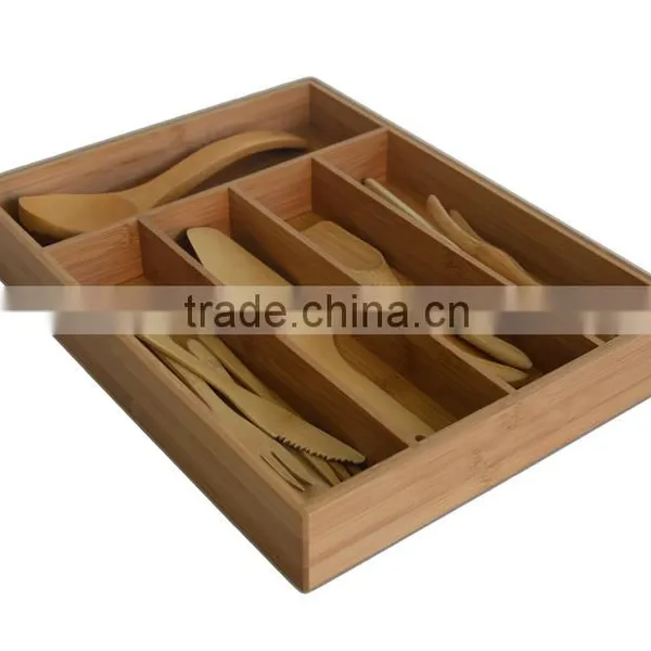 DT021/5-Slot Bamboo Drawer Organizer Tray: Holds Silverware, Flatware, Utensils, Cutlery, Accessories or Gadgets. Stylish Divide photo-3