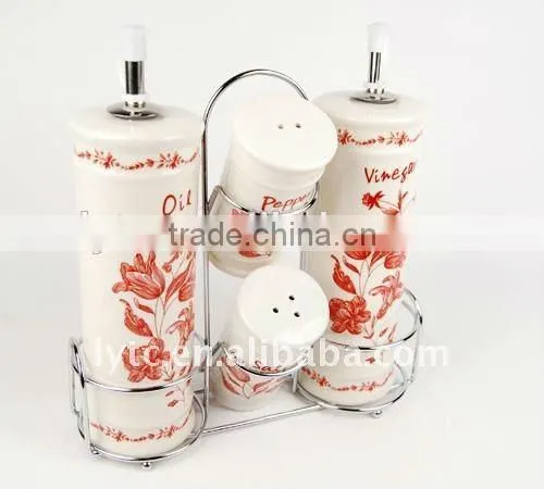 4pcs Ceramic Salt and Oil Vinegar Jar With Iron Stand photo-2