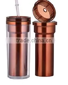 350ml/450ml Stainless Steel Inner Steel Outer Plastic Double Layer Cup With Straw photo-4