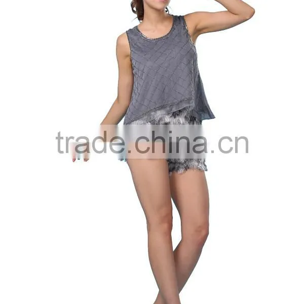 New Fashion Design Round Neck Sleeveless Beaded Top For Women photo-2