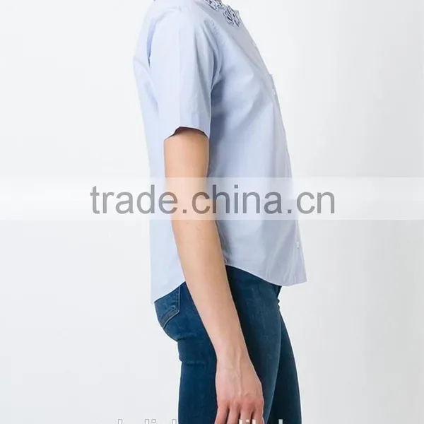 100% Cotton Girls Flower Embroidery Shirt OEM Service photo-2