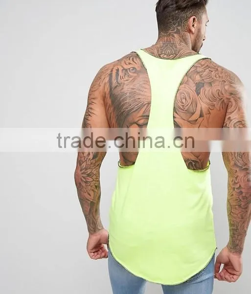 Best Price New Design Summer Cool Custom Hi Vis Yellow Color Gym Wear Comfortable 100% Cotton Fashion Men's Sport Tank Vest photo-2