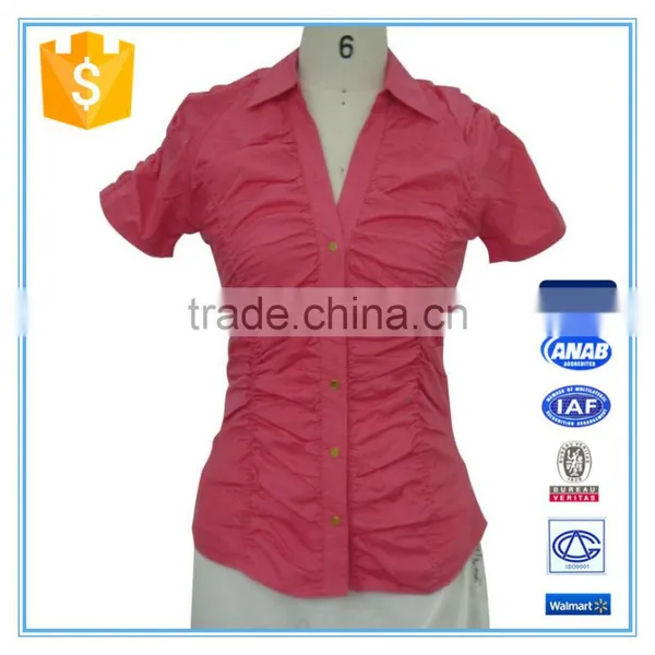 Fashion Womens Pleated Clothing Hot Sale Cotton Spandex Shirt