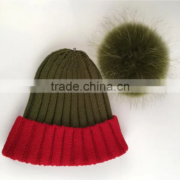Myfur Christmas Gift Raccoon Fur Pom Poms Winter Beanie Hat Wholesale photo-3