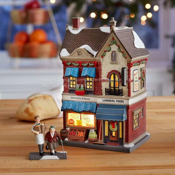 Lundberg Foods Christmas in the CityChristmas Church House With LED Lights Coffee Shop Musical Ski Scene With Polyresin Christmas House Decoration