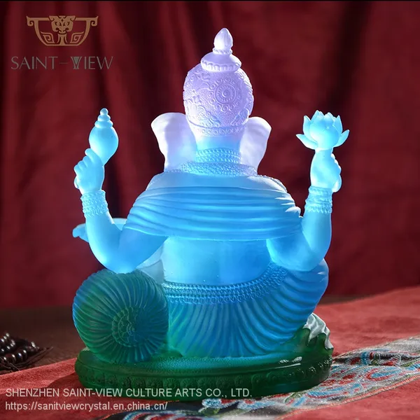 Luxury Pate de Verre Handmade Colored Crystal Ganesha Buddha Statue photo-4