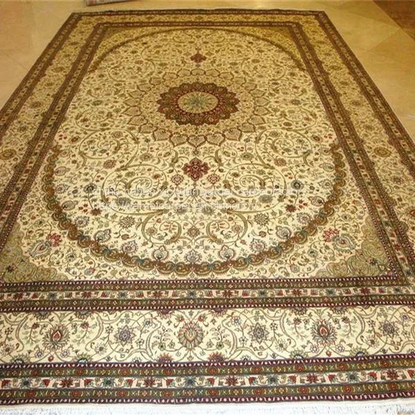 9x12ft/274x366cm Beige Color Hand Knotted Silk Persian for Sitting Room photo-2