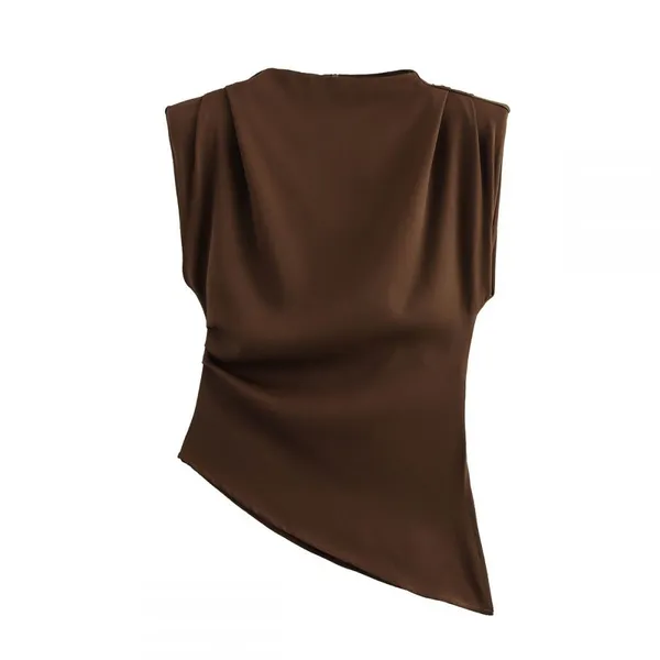 New Women's Clothing: Fashionable Style, Asymmetrical Pleated Decoration on the Shoulder, Sleeveless Top photo-3