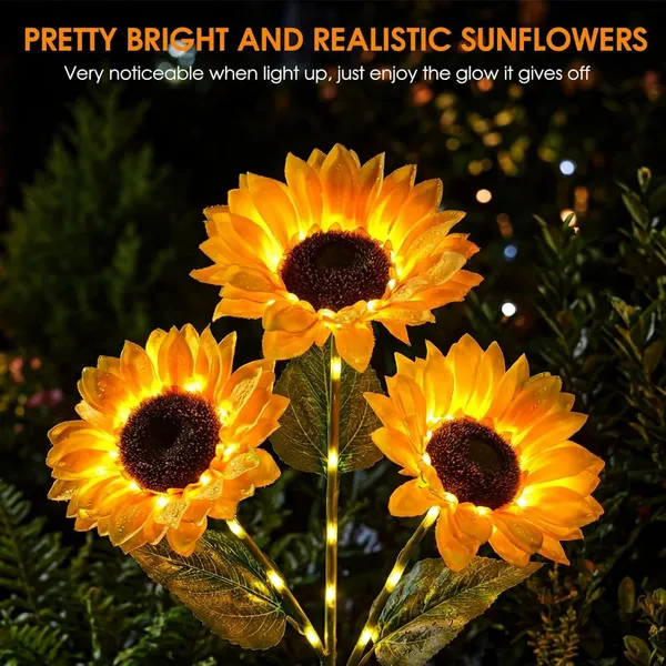 LETMY Solar Sunflower Lamp for Outdoor Use, 4-Pack, 24 Flowers, Gift for Women