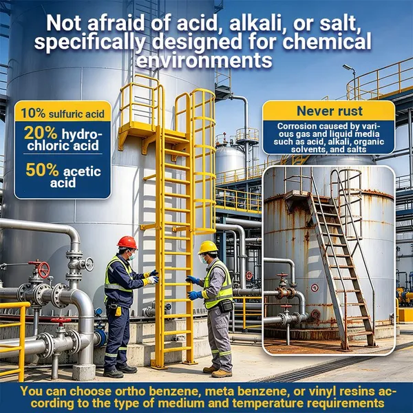 Chemical Resistant GRP Ladder With Safety Cage Insulated Fiberglass Vertical Climb Ladder for Chemical Plant photo-5
