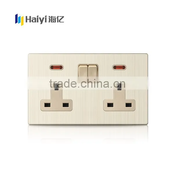 BS Standard Aluminum Metal Panel 2 Gang 13A Switch and Socket /electrical Switched Socket /wall Light Switch Quality Choice photo-2