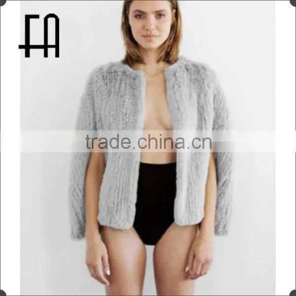 Factory Direct Wholesale Price Open Front Rabbit Knitted Fur Cape photo-3