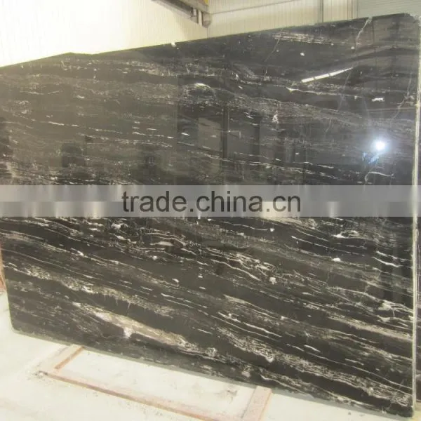 Polished Black White Marble Slab Silver Dragon