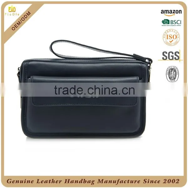 Guangzhou Factory 100% Cowhide Real Leather Clutch Bag Men Leather Wallet Custom Black Pebbled Leather Clutch for Men photo-4