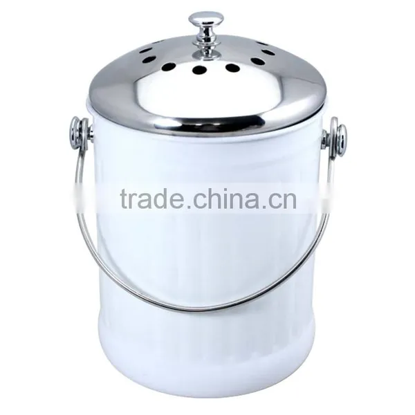 1.0 Gallon Colorful Painting Kitchen Metal Garbage Waste Bin With Stainless Steel Lid photo-5