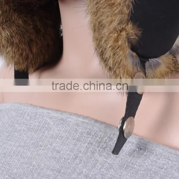 Women Winter Rabbit Fur Earflap Military Ushanka Russian Trooper Hat Winter Fur Hat KZ150127 photo-4