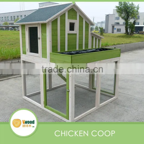 Wooden Green Chicken Coop With Flower Planter photo-2