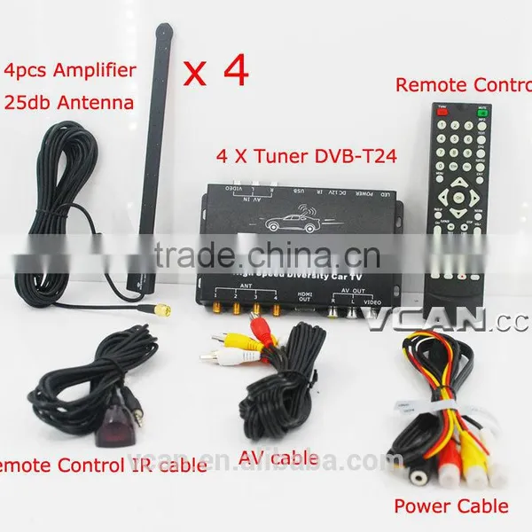 DVB-T24 hd Car DVB-T2 MPEG4 Digital Set Top Box 4 Tuner 4 Antenna USB High Speed photo-5