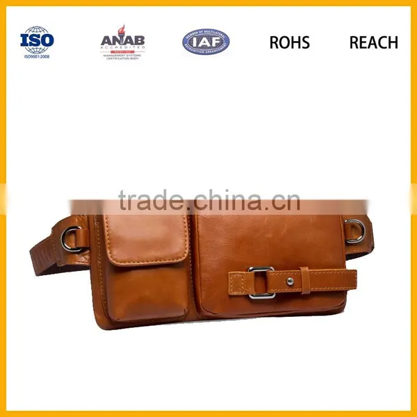 Factory Promotional Multilayer PU Brown Waist Bag With Mobile Phone Compartment for Outdoor and Sports photo-4