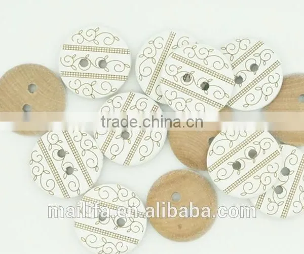 High Quality Fancy White Figure Laser Engraved on 2 Holes Wood Button photo-2