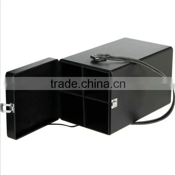 Factory Wholesale Custom Four Bottles of Wine Box, High-grade Leather Black Gift Box photo-2