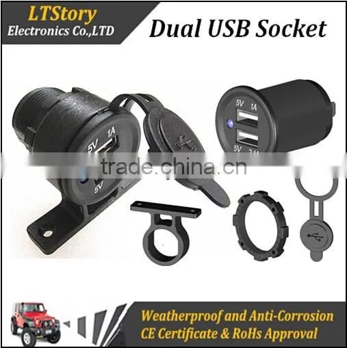 Dual USB Waterproof Charge Adapter Socket Outlet Power Marine Motorcycle 12-24v photo-3