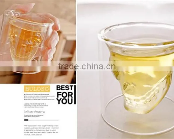 New Product Personalized 75ml High Borosilicate Glass Skull Shot Glass Double Wall Skull Wine Glass Cup photo-4