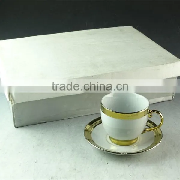 White Porcelain Coffee Cup and Saucer With Gold Line,cheap Coffee Cup in Stock photo-2