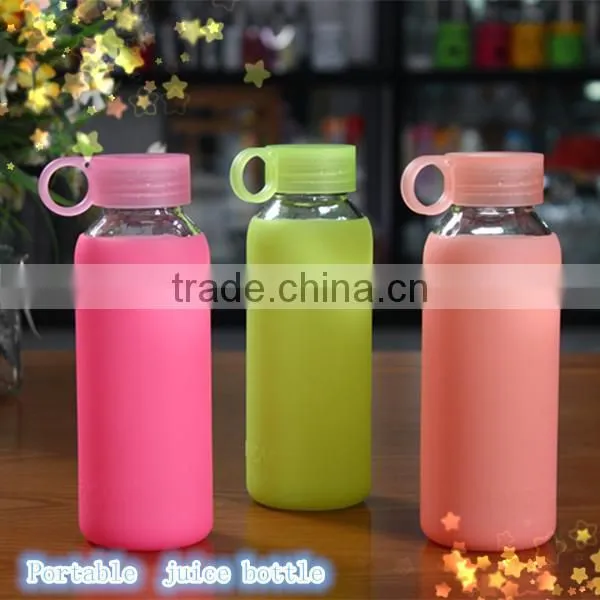 Portable Glass Drinking Bottle With Silicon Sleeve