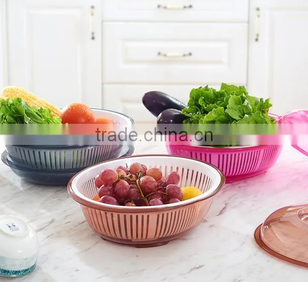 Oval Double Layers Kitchen Vegetable Fruit Rice Plastic Washing Drain Draining Basket photo-3