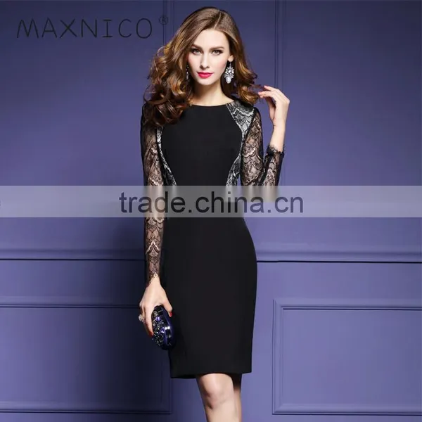 Maxnegio Fabric Pattern Frock With Lace Sleeve for Ladies photo-3