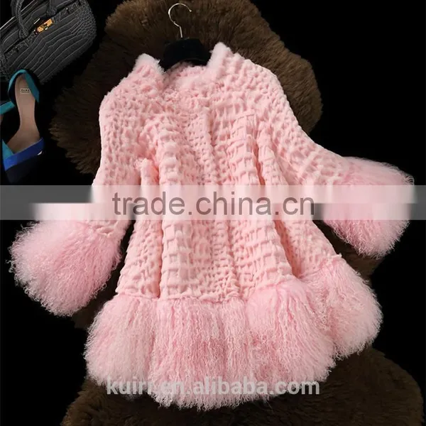 New Real Rabbit Fur Coat 2016 Fashion Autumn Winter Women Fur Coat Jackets Slim Medium Tassel Fur Coat photo-2