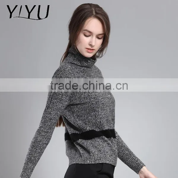 American Winter Autumn Women Turtleneck Color Block Cashmere Pullover Sweater photo-2