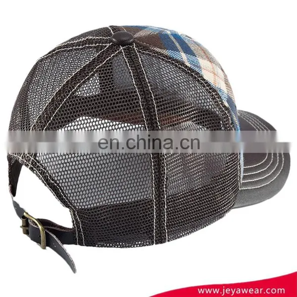 High Quality On Sale Mesh Spandex Cloth Trucker Cap With PU Leather Visor photo-4