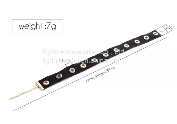Fashion Jewelry Black Cord Metal Eyelets Choker photo-3