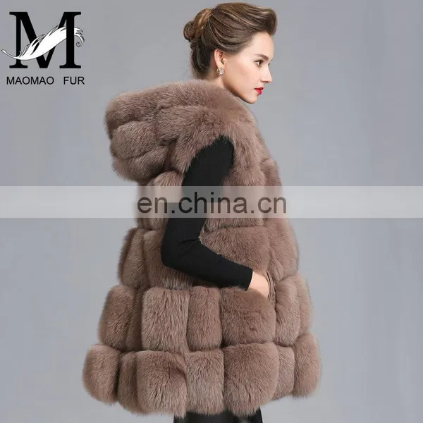 2015 New Style Whole Leather Real Fox Fur Hood Long Style Vest Girl Gilet Beautiful Women Vest photo-6