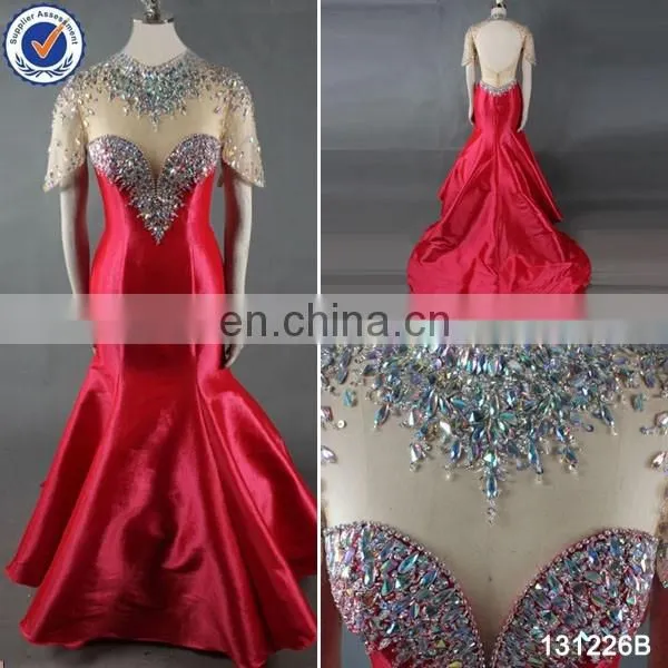 2014 Latest With Long Train Red Long Sleeve Mermaid Evening Dress