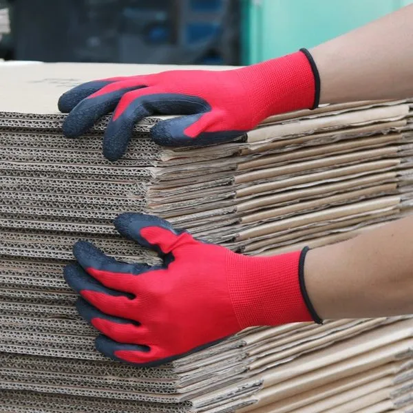 Red Polyester Liner Crinkle Dip Latex Construction Work Gloves photo-3